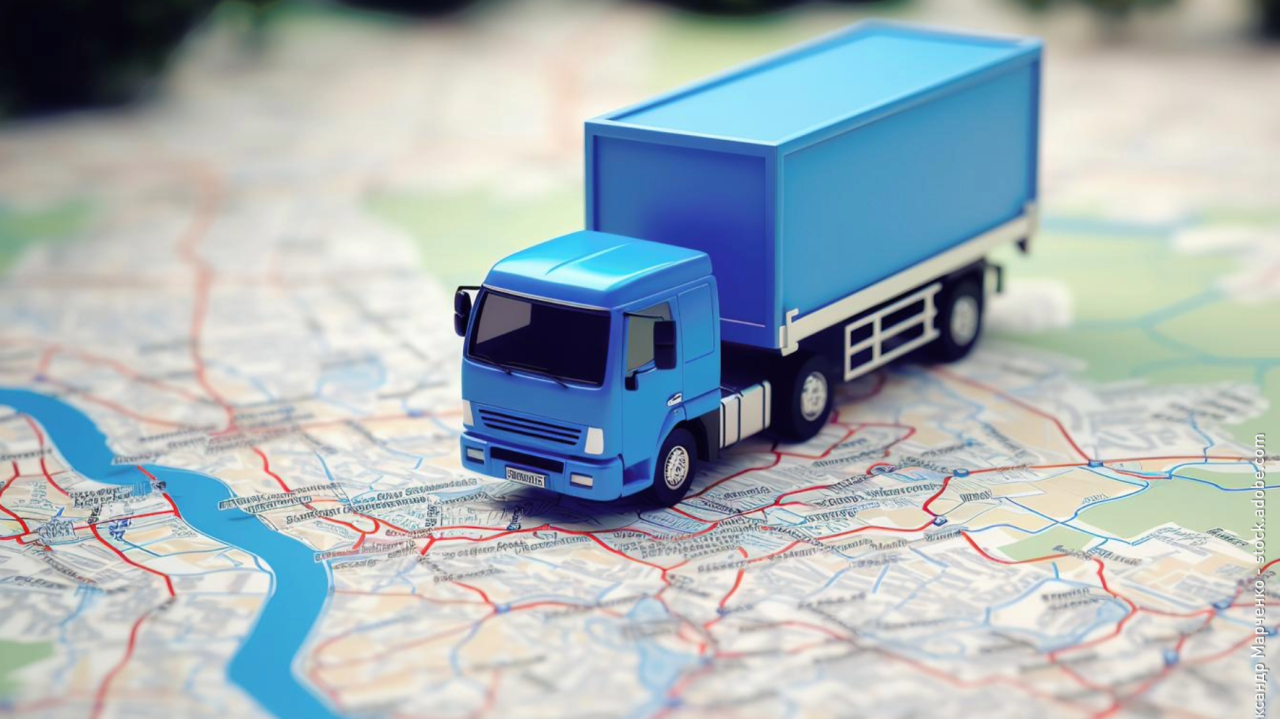 Kamion na karti koji simbolizira GPS praćenje i lociranje vozila